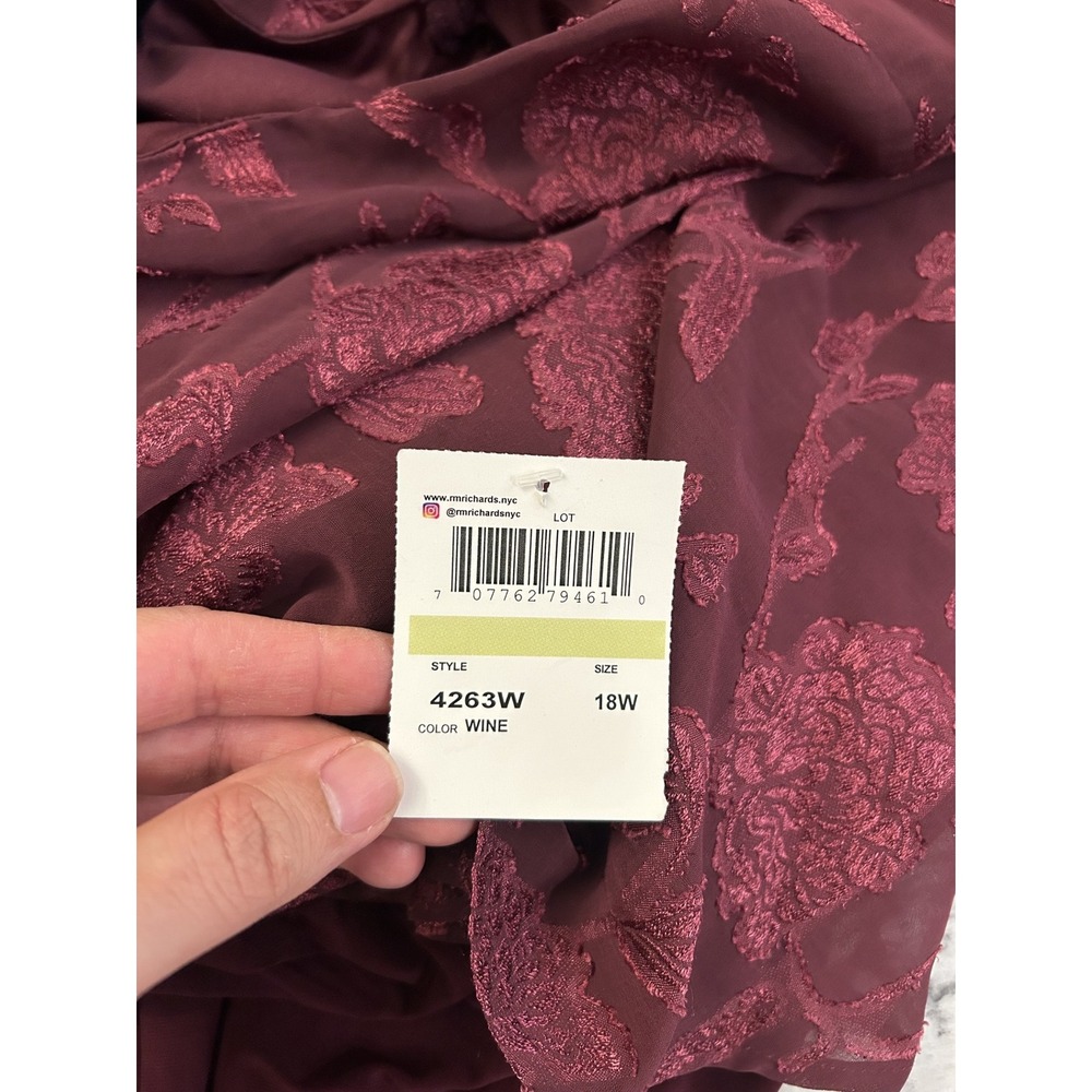 R&M Richards Premium Formal Jumpsuit Womens 18W Wine NWT Floral Lace Overlay - Picture 8 of 16